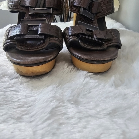 TORY BURCH Kayla Croc Leather Platform Sandals Heels - Picture 5 of 12